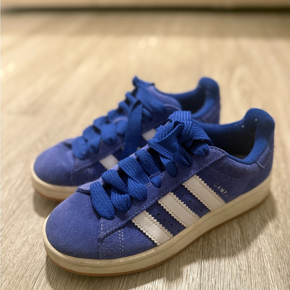 Adidas Kids Royal Blue Sneakers with White Stripes